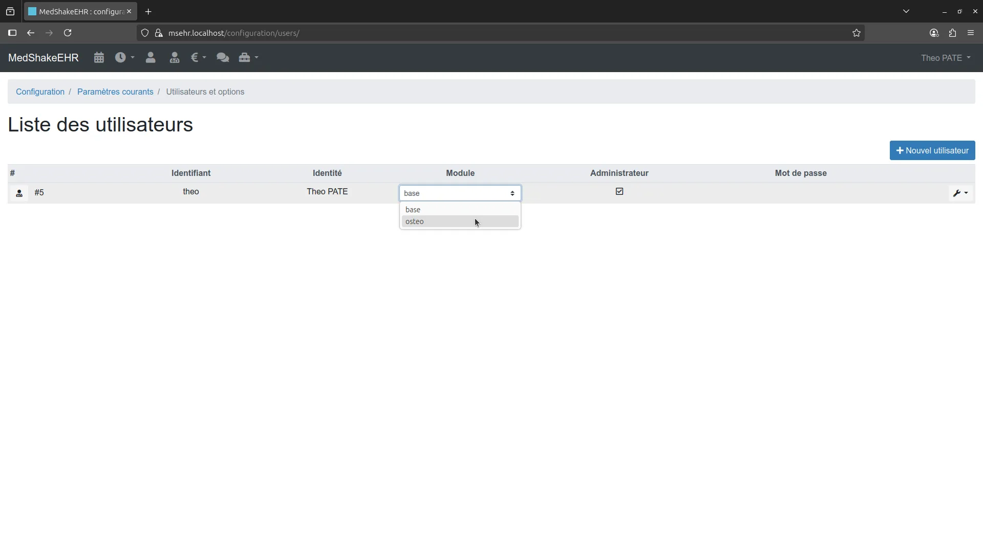 Configuration de l'utilisateur du module