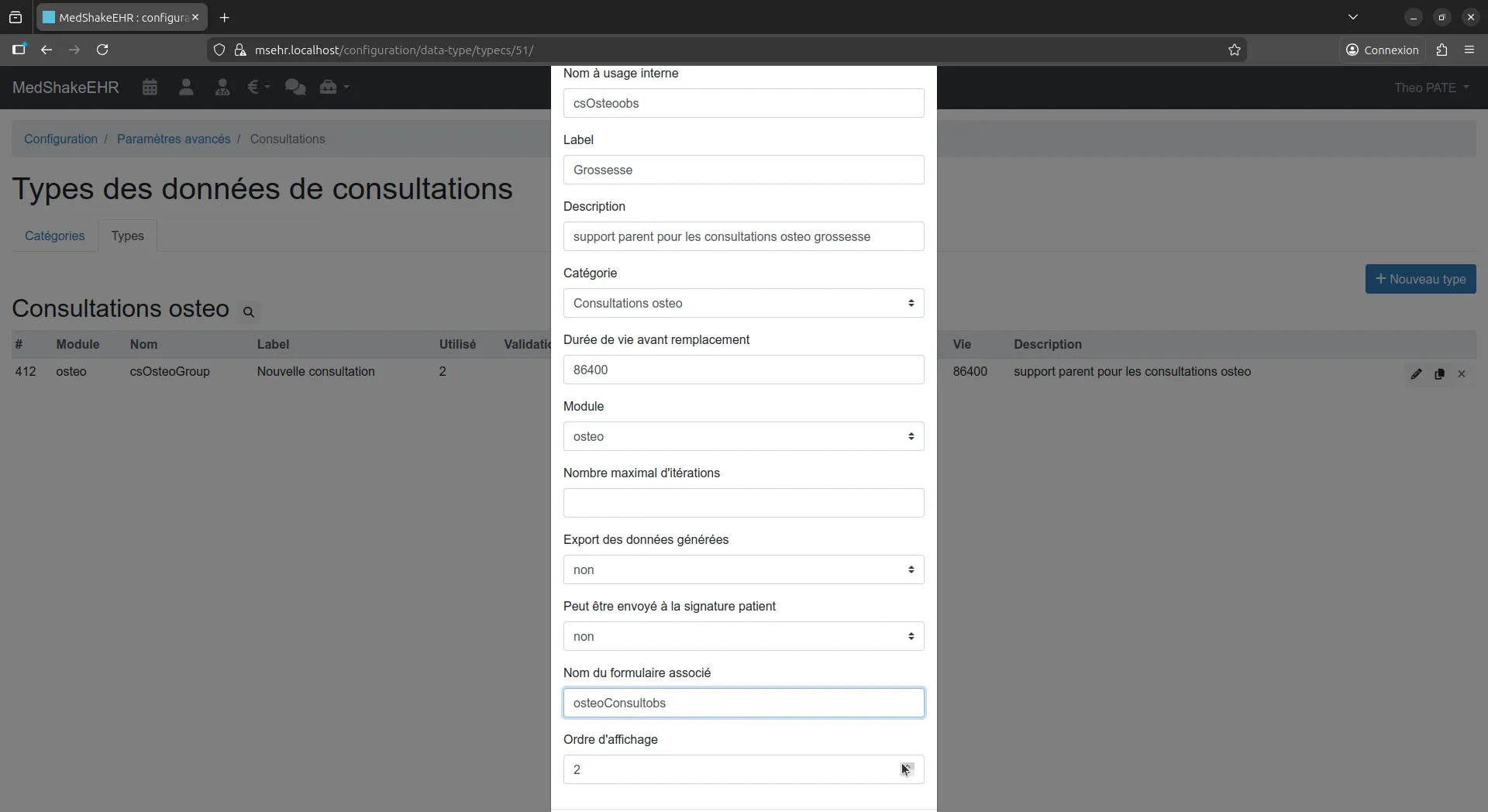 Interface de création et d'édition de consultation