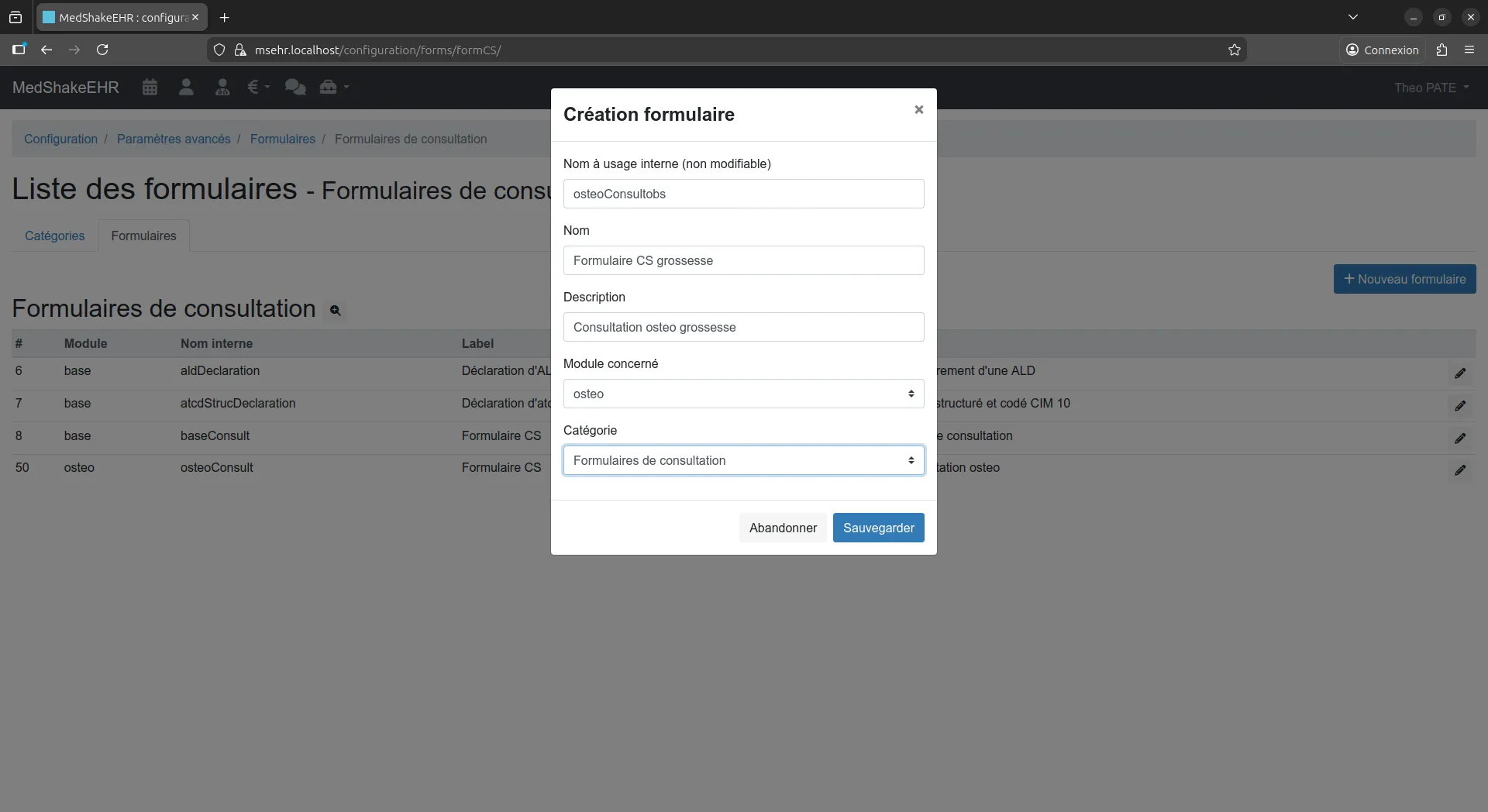 Interface de création de formulaire