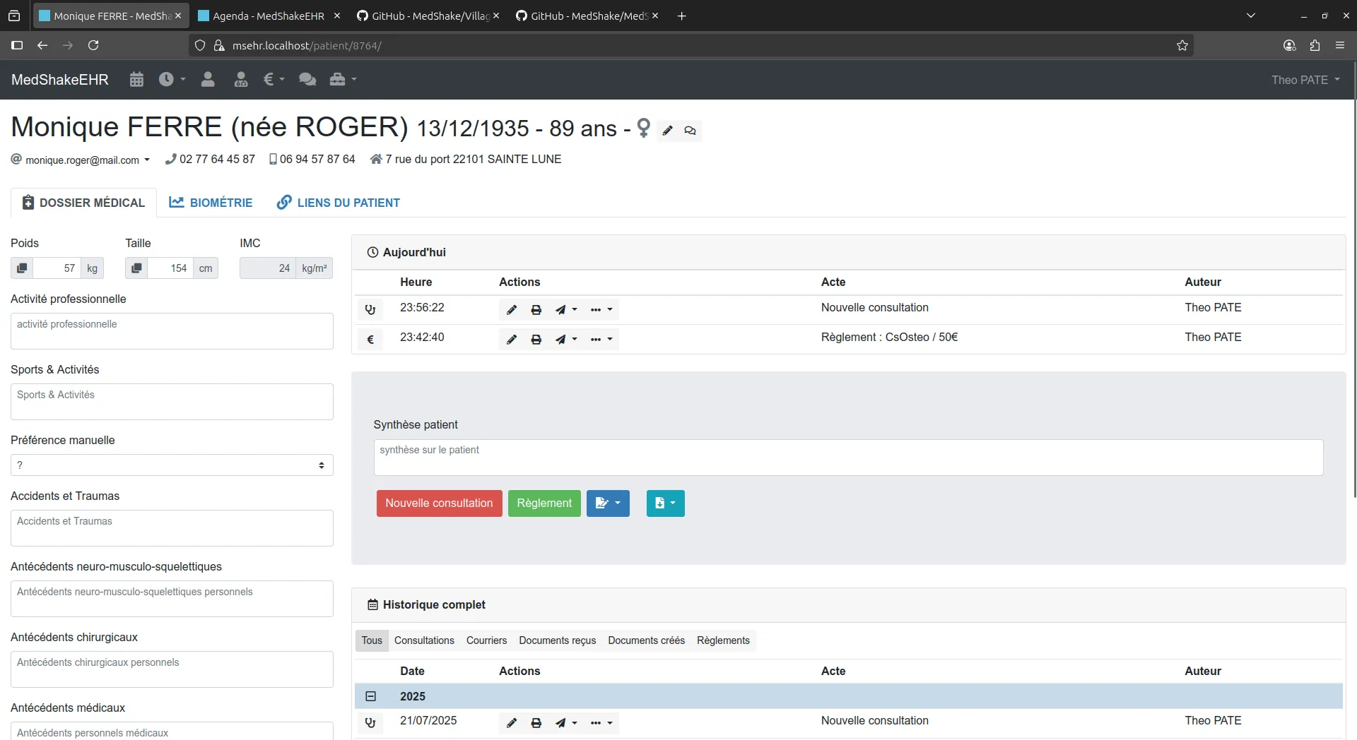 Interface dossier patient