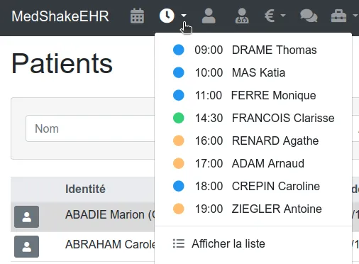 Interface patients du jour
