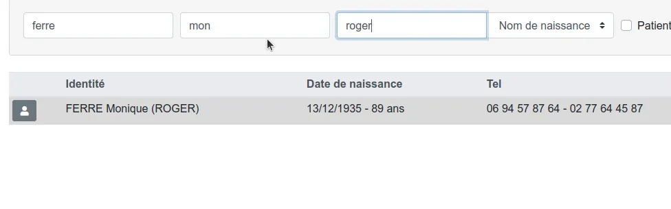 Interface recherche patient