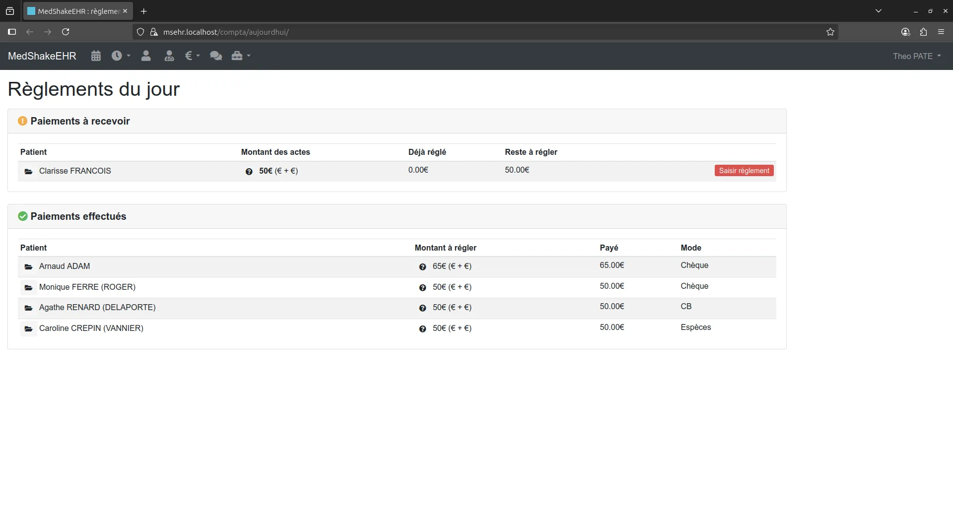 Interface règlements du jour