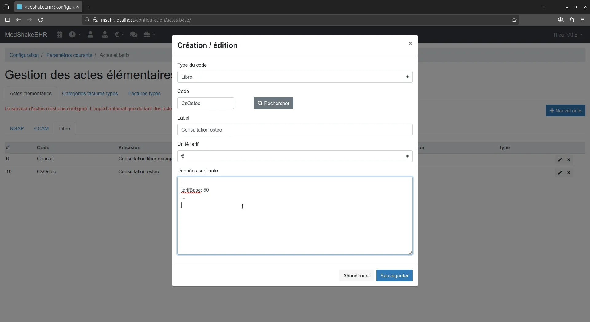 Modifier acte de base