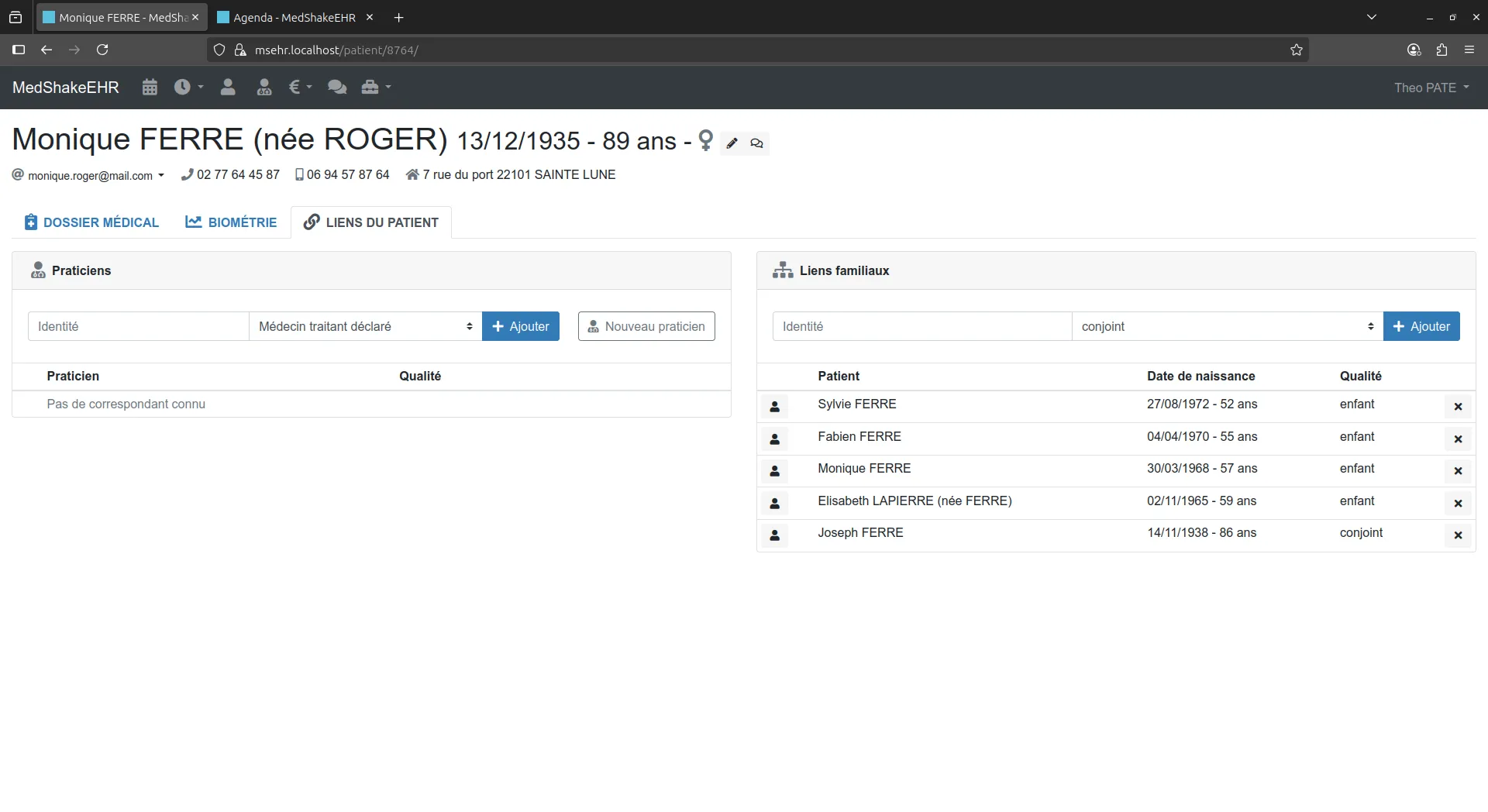 Interface Liens du patients
